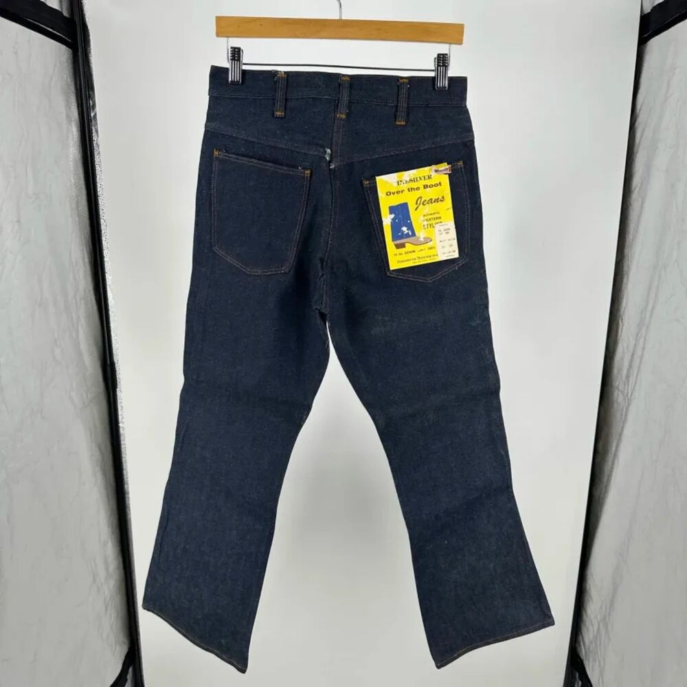 Vintage 60s Finesilver 14OZ Western Bootcut Denim Jeans Size 32x30